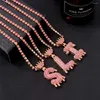 Catene Hip Hop Pink Crystal 26 Letter Chunky Pendant Collane per donna Uomo Shine strass Tennis Chain Choker Collana gioielli