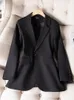 女性のスーツブレザーカキブラックグリーン女性ソリッドフォーマルブレザーコート女性長袖シングルボタンオフィスレディースワークウェア230509のためのストレートジャケット