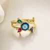 Band Rings Newbuy 2023 New Fashion Lucy Evil Eye Jewelry Gold Color Colper Open Ring for Women Girl Adminible Birthday Gift Z0509