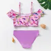 Butterfly dziewcząt Dwuczęściowe marszczenia 3-10-letniego fioletowego kostiumu kąpielowego dla dzieci P230602
