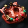 Link Bracelets Ethnic Style Semi-precious Stone Charm Bracelet Hand-woven Nepal Bead And Wax Rope Vintage High-quality Women's Bangle