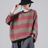 Women's Sweaters QPFJQD Ladies Cotton Stripe Knit Pullover Loose Fashion O-Neck Long Sleeve Casual Clothes Women Fall Spring Korean Style Sw