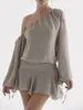 Casual Dresses Women s Summer Off Shoulder Mini Dress Puff Long Sleeve Ruffle A-Line Flowy Chiffon Sexy Club Party