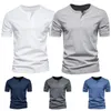 T-shirts masculins hommes Henley collier t-shirt V-Col à col courte à manches courtes TE-shirt respirant couleur masculine Vêtements pour hommes