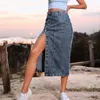 Юбка Slit Denim Skirt Blue Black Button Sexy Women 90-е эстетические бодисоны с высокой талией 2023 г. Стильный карандаш 2023 года.