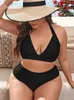 Women's Plus Size Swimwear Plus Size Black Ruched High Waisted Bikini Set For Women's Two Piece Halter Push Up Twist Top Swimsuit 4XL 2022 Mujer Beach Wear Z0508