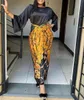 Dwuczęściowa sukienka afrykańskie setki drukowane spódnica damska Oneck luźne flary rękaw koronka 2 garnitur 230508