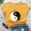 Koszulki damskie T-shirt No Harm Yin Yang Graphic Shirs Hippie Tee Tee Women Trendy Casual Cottton 90s Estetyczne topy