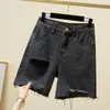 Kvinnors shorts shorts kvinna denim solid hål tassel fickor all-match streetwear koreansk rak enkel sommar cool retro vintage damer 230509