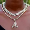 Cadenas 2 unids/set Hiphop 14MM cadena cubana moda cristal cursiva letra colgante collar para mujeres regalos iniciales joyería