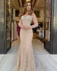 Elegant Champagne mermaid evening dresses Off Shoulder beading formal prom party gowns dresses for special occasions pleats long sleeves evening gown