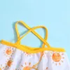 ツーピースの女の赤ちゃん水着夏の太陽プリント幼児の女の子ビキニセット弾性ドローストリングビーチショートパンツ女の子のための水着
