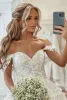 Düğün Muhteşem Dantel Elbiseler Arapça Dubai Elegant Omuz Sırtsız Aplikler 3d Flora Uzun Tren Gelin Gowns Vestidos Plus BC15570