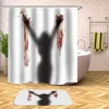 Rideaux Femmes Ombre Rideau de Douche Silhouette Imprimer Rideaux de Bain imperméables pour Salle de Bain Baignoire Couverture de Bain Grand Large 12 pièces Crochets