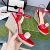 Women Summer Sandals Designer Comfortable Leather Slope Heels Women Shoes Fashion Party Hollow out Thick Sole High Heels