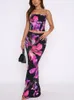 ツーピースドレスヒリギン女性サマー2ピース衣装花柄のキャミソールのノースリーブバックレススリングタンクトップハイウエストロングスカートセット230509