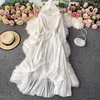 Casual Dresses White Women Chiffon Hooded Slim A-Line Long Ruffeles Hem Sunscreen Beach Vestido 2023 In Summer Robe