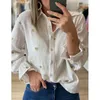 Womens Blouses Shirts Fandy Lokar Casual Turn Down Collar Fashion Heart Embroidery Elegant Long Sleeve Tops Female Ladies 230509