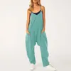 Kvinnors jumpsuits rompers Casual Loose Women Spaghetti Long Camis Summer Solid Cotton Linen Strap Wide Leg Pants Bibbovers Sleeveless 230509