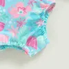 Two-Pieces Infant Baby Girl Swimsuits Ruffle Trim Floral Print Flying Sleeves Jumpsuit Swimwear Beachwear Bathing Suits