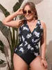 Women's Swimwear Sexy Black Bathing Suit V Neck Bikini Set One Piece Suits Tankini Swimsuits Women Oversized Swimming