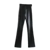 Women's Pants YMQL Za 2023 Faux Leather Leggings For Women Cut Out Black Woman High Waist Streetwear Y2k Fashion Tights Trousers