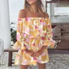 Robes de soirée femmes imprimé fleuri Mini été Sexy hors épaule manches évasées tunique femme décontracté Boho plage Vestidos 230508