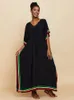 Прикрытие элегантное черное платье макси-платье Robe de Plage v Neck Bohemian Long Dress Swemfit Swimsuit Beachud Closte Up Kaftan Pareo 230508