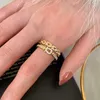 Band Rings 14K gold plated 2023 Korean new fashion jewelry doublelayer zircon cross ring elegant women's opening daily work accessories Z0509