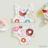 Tvådelar Söt småbarn Baby Girl Bikini Donut Print Swimsuit Ruffle Badkläder Summer Swimming Spring Beach Wear