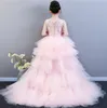 Girl's Dresses Glizt Long Trailing Flower Girls For Wedding Pink Tutu Floral Kids Pageant Dress First Communion Party Prom