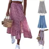 Юбки элегантные женщины -богемные цветочные принты свободные повседневные женские расколы aline ruffle ruffle summer Lady 230509