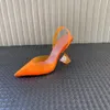 Designer klänning skor AMINA muaddi Klassisk sandal Sexig genomskinlig PVC slingbacks 9,5 cm högklackade sandaler spole klackar spetsiga tår damsko 35-42 med box