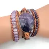 Chain Drop Natural Stones Crystal Quartz Charm 5 Strands Wrap Bracelets Handmade Boho Women Leather 230508