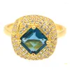 Clusterringen 16x15mm Mooie schattige 4.7G Gemaakt London Blue Topaz White CZ Women Daily Wear 14K Gold Silver Selling