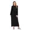 Casual jurken Solid Plain Saoedi -Arabische moslimjurk Lange mouw Hoge taille Maxi met Sashes Vrouwenkleding TA6176