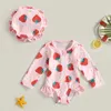 Deux pièces à manches longues mignon enfant en bas âge bébé filles maillots de bain maillots de bain éruption cutanée belle fraise imprimer maillot de bain chapeau de soleil ensemble