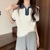 Kvinnor Polos axel längd Korta ärmar Kvinnor 2023 Summer Multicolor Loose T-shirt dragkedja V-Neck Korean Polo Shirt Stor topp