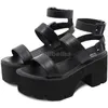 Zapatos de aumento de altura 2023, llegada de verano, sandalias de plataforma para mujer, parte inferior gruesa, correa en el tobillo, tacones altos, punta abierta, negro, gótico, 230508