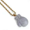 Pendentif Colliers Hip Hop 3A CZ Pierre Pavé Bling Glacé Gant De Boxe Pendentifs Pour Hommes Rappeur Bijoux Drop Cadeau