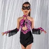 Sahne Giyim Kızlar Latin Dans Kıyafetleri Pembe Leopar Fringe Elbise Performans Takım Çocuklar Cha Rumba Samba Kostüm DNV17619