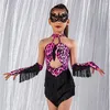 Stage Wear Girls Latin Dance Clothes Pink Leopard Fringe Dress Performance Suit Kids Cha Rumba Samba Costume DNV17619