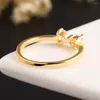 Bröllopsringar 1 PC Kvinnor Söt Bowknot Hjärtformad ring Crystal Zircon Gold Color Finger Bow for Girl Fashion Jewelry