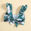 Costumi da bagno da bambina in due pezzi Costumi da bagno con stampa di piante Costume da bagno bikini con maniche a mosca Bowknot Top con pantaloncini Costume da bagno diviso per ragazze