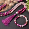 Collane con ciondolo 8mm Rodocrosite Quarzo rosa Agata Perline 108 Collana Japamala Meditazione Yoga Guarigione Gioielli tibetani Bracciale Set di nappe 230509