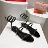Gouden sandalen mode platte hak luxe designer schoenen slang verpakt dames sexy riem combinatie 1,5 cm lederen zool sandaal