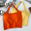 Camisoles Tanks Halter Camisole With Buildin Bras Girls Padded Tank Crop Top Summer Chic Women Soft Stretchy Cami Sleeveless Tees 230508