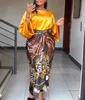 ツーピースドレスサマーファッションエレガントセットアフリカン女性カジュアルルーズフレアスリーブTシャツレースアッププリントスカート230508