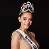 Cabelo de casamento Miss Universo Crown redonda Pérola ajustável Capinho de penas Tiara Prom