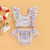 Two-Pieces New Toddler Baby Girls Swimwear Bikini Set Cute Ice Print Ruffle Swimsuit Kids Children Mesh Bathing Suit